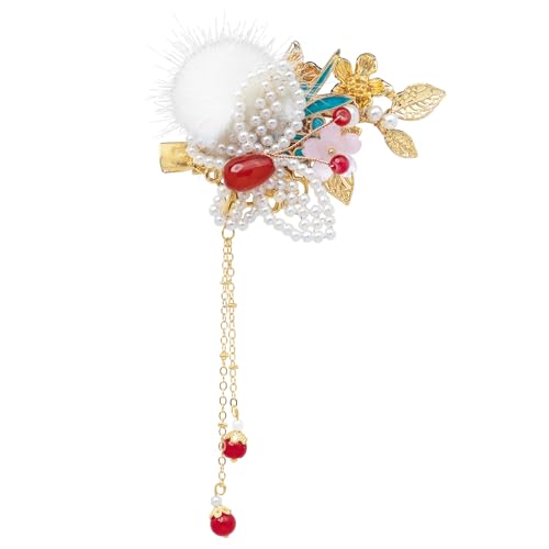 Bridal Flower Hair Clips, Crystal Hair Pins Pearl Rhinestone Hair Barrettes, Wedding Hair Pieces Pearl Headpieces Hair Accessories for Women Girls - color: Gold&Red
