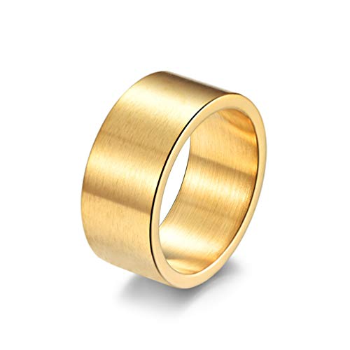 Men's 10mm Wide Ring Silver//Black/Retro Silver Stainless Steel Matte Brushed Classic Simple Plain Matte Engagement Wedding Band Ring for Men size 8-12 - color: yellow color