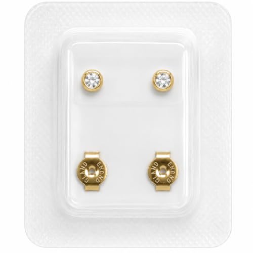 Caflon April Birthstone Stud Earrings - 12 Pairs Clear Crystal Studs, 3/4/5mm | Surgical Steel Starter & Piercing Studs, Sterilized & Individually Sealed | Hypoallergenic Nickel-Safe for Newly Pierced & Sensitive Ears - color: 24K Gold Plated, size: 4mm