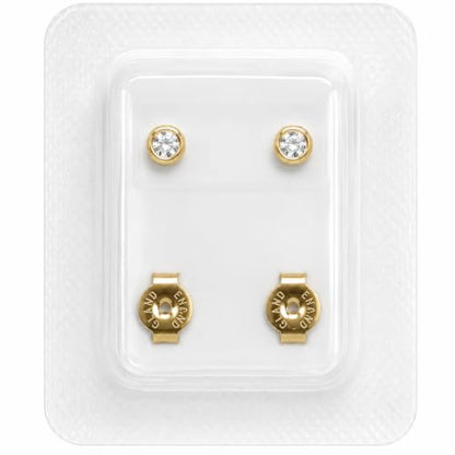 Caflon April Birthstone Stud Earrings - 12 Pairs Clear Crystal Studs, 3/4/5mm | Surgical Steel Starter & Piercing Studs, Sterilized & Individually Sealed | Hypoallergenic Nickel-Safe for Newly Pierced & Sensitive Ears - color: 24K Gold Plated, size: 4mm