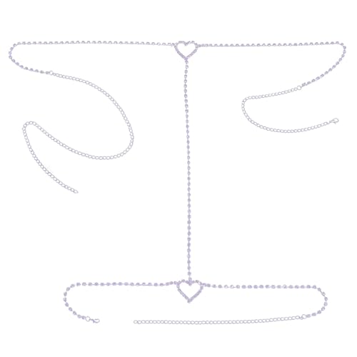Rhinestone Heart Leg Chain Rhinestone Thigh Silver Crystal Leg Chain Waist Chain Belly Jewelry for Women Party(Waist)