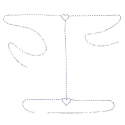 Rhinestone Heart Leg Chain Rhinestone Thigh Silver Crystal Leg Chain Waist Chain Belly Jewelry for Women Party(Waist)