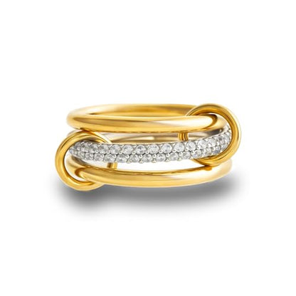 BKC Gold Stackable Rings for Women, 14k Gold Plated Chunky Statement Cubic Zirconia Rings, Silver Gold Multi Ring Interlocking Mixed Metals Stack Rings Set Non Tarnish - color: Modernist set, size: 5