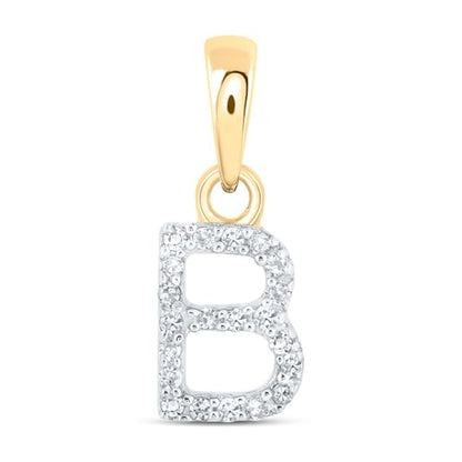 Solid 10K Yellow Gold Real Natural Diamond Womens A-Z Initial Letter Pendant Charm - 1/2 Inch Height - for Necklaces .03 Carat (.03 Cttw) - style: B - 10k Yellow Gold