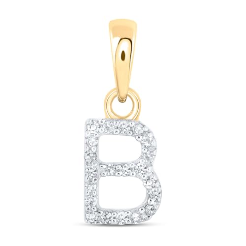 Solid 10K Yellow Gold Real Natural Diamond Womens A-Z Initial Letter Pendant Charm - 1/2 Inch Height - for Necklaces .03 Carat (.03 Cttw) - style: B - 10k Yellow Gold