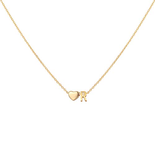 Glimmerst Initial Heart Necklace 18K Gold Plated Stainless Steel Tiny Heart Letter Necklace Personalized Monogram Name Necklace for Women - style: R