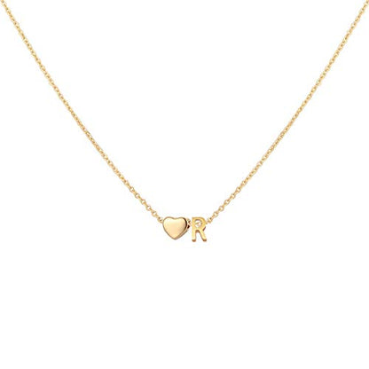Glimmerst Initial Heart Necklace 18K Gold Plated Stainless Steel Tiny Heart Letter Necklace Personalized Monogram Name Necklace for Women - style: R