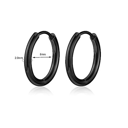 Titanium Huggie Hoop Earrings Hypoallergenic Nickel Free Hinged Sleeper Earrings for Sensitive Skin Cartilage Helix Lobes - style: black 8mm
