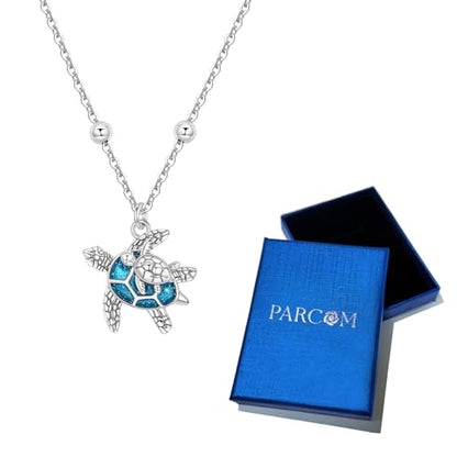 925 Sterling Silver Dainty Necklaces for Women Pendant Jewelry Gift for Her | Hypoallergenic Ocean Animal Love Cherry Blossom Jewelry, Ideal Valentine Birthday Christmas Graduation Gift for Wife Mom - color: Blue Sea Turtle