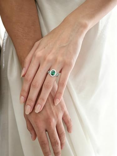2-3 Carat Oval Engagement Ring 925 Silver Celtic Knot Birthstone Rings for Women Hypoallergenic Amehtyst/Aquamarine/Emerald/Ruby/Sapphire Cocktail Rings Jewelry Size 6-10 - color: A. Emerald