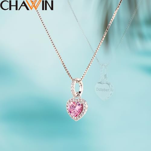 CHAWIN Birthstone Charms, 925 Sterling Silver Heart Dangle Charm, Sparkling CZ Compatible with Pandora Charm Bracelet, Necklace, Birthday Gifts for Women/Wife/Mother - style: 10# October
