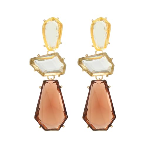 Acrylic Geometric Earrings Multilayer Resin Earrings Long Drop Dangle Earrings Acetate Tassel Earrings Long Pink Cute Jewelry Design for Women - color: Brown