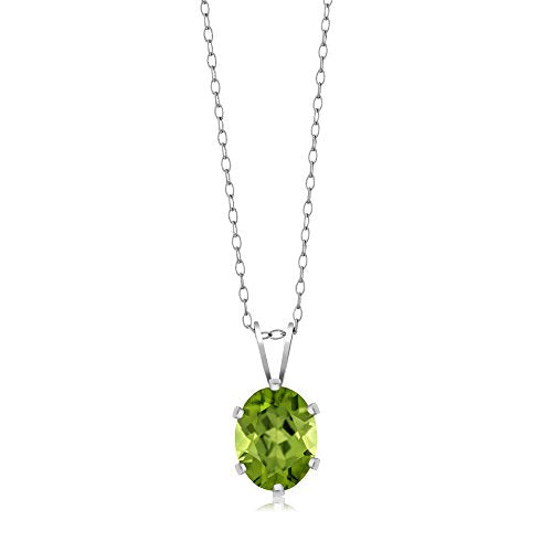 Gem Stone King 2.00 Cttw Green Peridot Pendant Necklace for Women | 925 Sterling Silver | Gemstone Birthstone | Oval 9X7MM | With 18 Inch Silver Chain