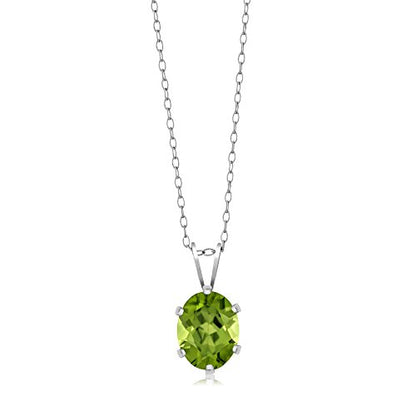 Gem Stone King 2.00 Cttw Green Peridot Pendant Necklace for Women | 925 Sterling Silver | Gemstone Birthstone | Oval 9X7MM | With 18 Inch Silver Chain