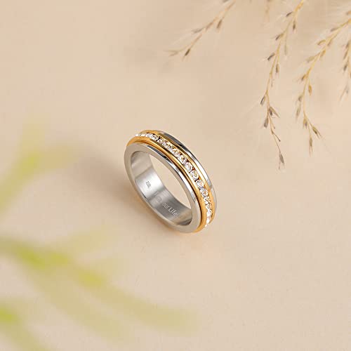 Muses Art Design Fidget Rings, Anxiety Rings, Spinner Rings, Band Rings with Birthstone, Stainless Steel, Women and Men, Meditation Rings, Thumb Rings, Stress Relieving and Anxiety Reducing - color: April - Crystal