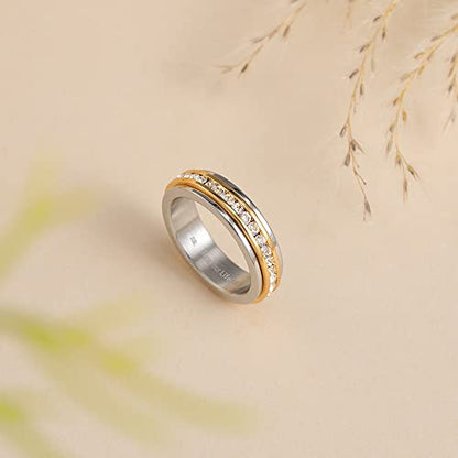 Muses Art Design Fidget Rings, Anxiety Rings, Spinner Rings, Band Rings with Birthstone, Stainless Steel, Women and Men, Meditation Rings, Thumb Rings, Stress Relieving and Anxiety Reducing - color: April - Crystal