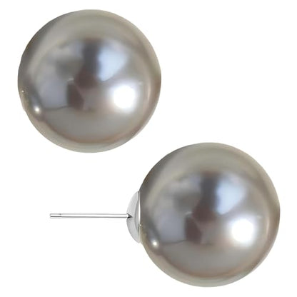 Grey Faux Pearl Stud Earrings, S925 Silver Posts Hypoallergenic for Women - color: Tahitian Platinum Grey, size: 14mm