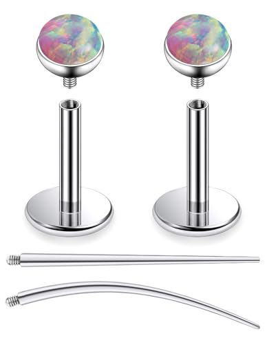 F136 Titanium 20/18/16G Internally Threaded Flat Back Multicolor Opal Stud Earrings Nose Rings Lip Labret Medusa Monroe Piercing Jewelry with Taper for Women Men - color: Pink, size: 16g*6mm*3mm