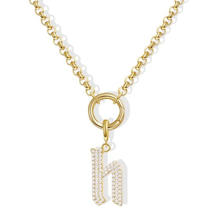 KissYan Custom Charm Necklaces for Women, 14K Gold Plated Initial Letter Pendant Box Chain Necklace Dainty Jewelry Gift - style: Gold H