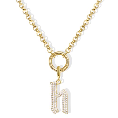 KissYan Custom Charm Necklaces for Women, 14K Gold Plated Initial Letter Pendant Box Chain Necklace Dainty Jewelry Gift - style: Gold H