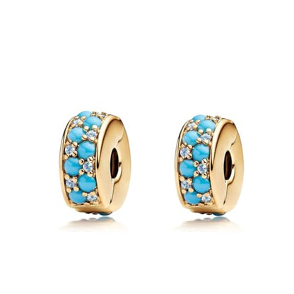 ARTCHARM Clasp Love Safety Chain Charm - Authentic 925 Sterling Silver Heart Beads - Fit European Style Bracelet - color: 2pcs Light Blue Pavé CZ Clip