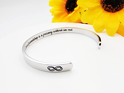 Dczosily Inspirational Bracelets for Women Stainless Steel Cuff Bracelet Engraved Jewelry Motivational Bangles Personalized Gifts for Best Friend/Mom - style: Friend-A true friendship is a journey without an end