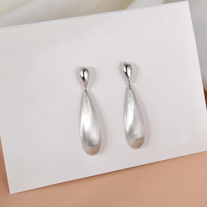 Large Geometric Drop Dangle Earrings for Women Pearl Teardrop Disc Rectangle Oval Fishtail Shell Shaped Textured Dangle Studs Earrings for Women - color: Silver-Brushed