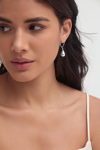 Teardrop Dangle Leverback Earrings for Women 14k Gold Plated 925 Sterling Silver Post Waterdrop Dangle Drop Hoop Earrings Hyoallergenic Tear Drop Dangle Earrings Jewelry Gifts - color: silver