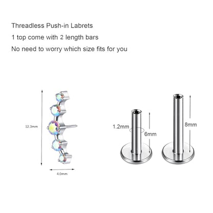 G23 Titanium Flat Back Earrings Studs 20g 18g 16g F136 Titanium Labrets Press Fit Threadless Push In Dainty Cartilage Helix Conch Lobe Lip Tragus Piercing Jewelry Push Back - style: 5 stud-AB