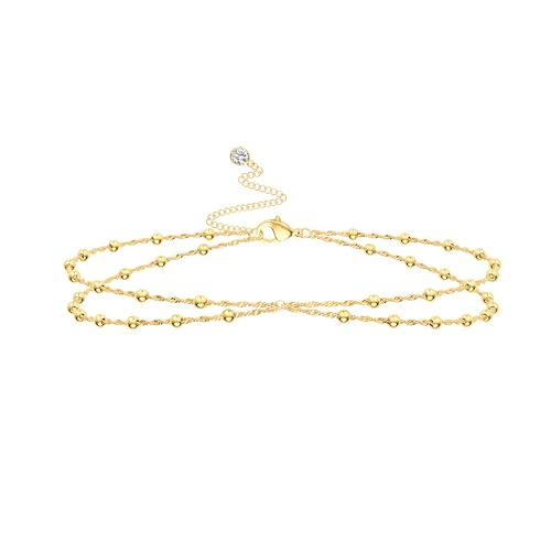 14K Gold Plated Layered Body Waist Chain for Women | Layered Waist Chain with CZ Heart and Pearl Pendant, Belly Chain Belt Jewelry for Women, Bikini Summer Beach Wear - style: Waist Beads Chain