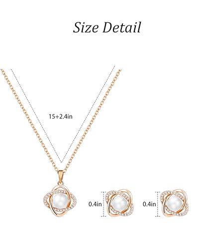 14K Gold Plated and Silver Pearl Jewelry Set for Women - Matching Pearl Necklace and Earring Set with Wrapped Design, June Birthstone Jewelry Set for Gift - color: Rose Gold