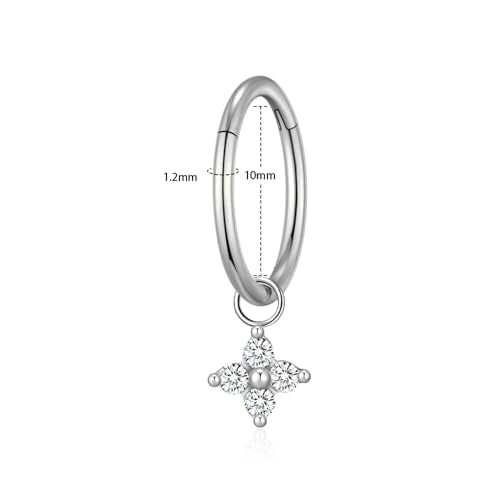 Ourania 16G Gold Stainless Steel Zircon Dangle Huggie Hoop Rook Piercing Helix Hoop Earring Tragus Hoop Cartilage Piercing for Women - color: Round Flower Silver 2PCS, size: 1.2*10mm 2pcs