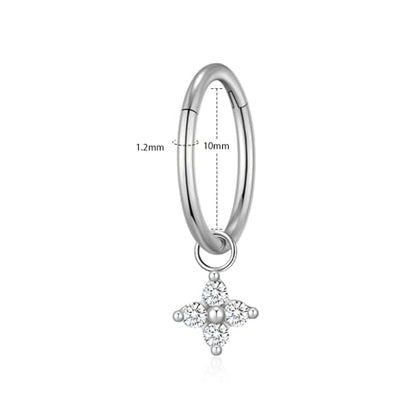 Ourania 16G Gold Stainless Steel Zircon Dangle Huggie Hoop Rook Piercing Helix Hoop Earring Tragus Hoop Cartilage Piercing for Women - color: Round Flower Silver 2PCS, size: 1.2*10mm 2pcs