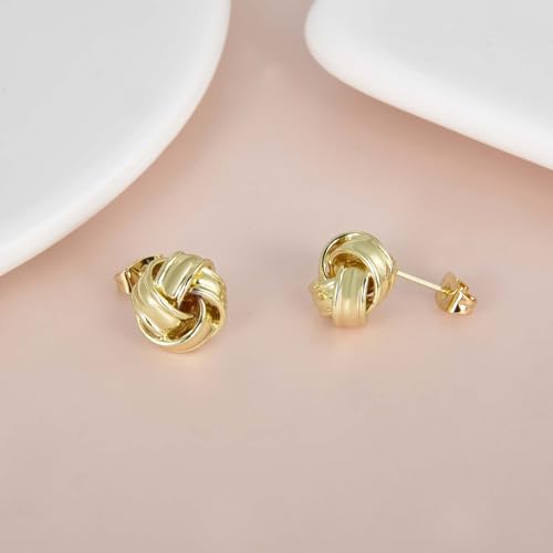 Love Knot Stud Earrings for Women Gold Plated Knot Earrings Geometric Twisted Statement Earrings Trendy Jewelry - color: Gold 12mm Knot