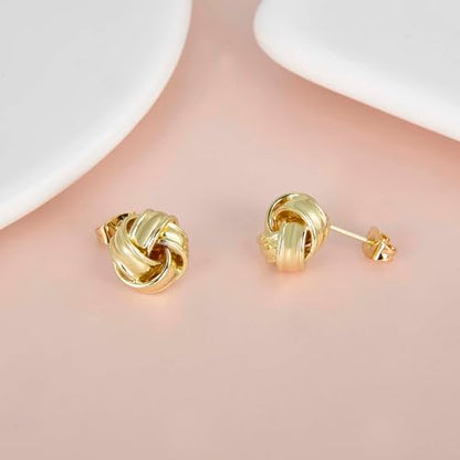 Love Knot Stud Earrings for Women Gold Plated Knot Earrings Geometric Twisted Statement Earrings Trendy Jewelry - color: Gold 12mm Knot
