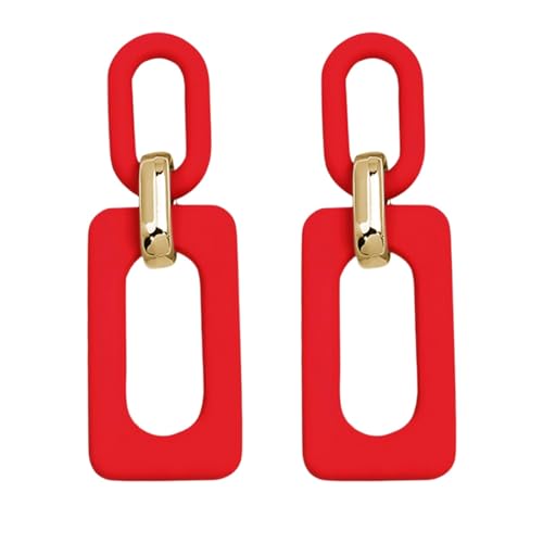 Geometric Square Earrings for Women Lightweight Colorful Color Block Acrylic Chunky Geometric Rectangle Oval Link Chain Statement Earring - style: Red Rectangle