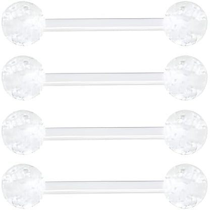 Sequin Barbell Piercing Set for Men Women 14 G Acrylic Tongue Ring Jewellery Long Cute Nipple Piercings Bars Kit Hypoallergenic Flexible Stud 4 pcs Body Jewelry Size 16 MM - color: White