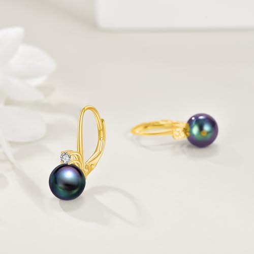TIGER RIDER Pearl Earrings 925 Sterling Silver Leverback Hypoallergenic Drop Earring Jewelry for Women Birthday Gifts - style: Black Pearl 2