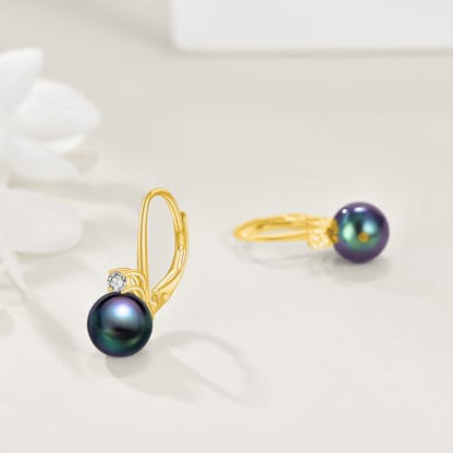 TIGER RIDER Pearl Earrings 925 Sterling Silver Leverback Hypoallergenic Drop Earring Jewelry for Women Birthday Gifts - style: Black Pearl 2