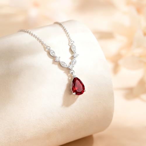 Platinum Plated Cubic Zirconia Teardrop Pendant Necklace Dangle Earrings Set, Silver Jewelry Set for Women,Wedding Jewelry Set for Bride,Bridesmaid Jewelry Gift, Gift for Valentine's Day, Birthday - color: A-Red