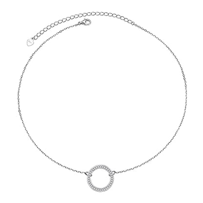Ladytree S925 Sterling Silver Dainty Simple Choker Necklace,Rolo Chain,Adjustable 13 inches to 16 inches - style: 12_CZ Circle Choker