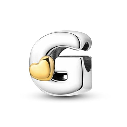 925 Sterling Silver Letter Charms A-Z for Bracelet Necklace Alphabet Bead | Heart letter A B C D G J charm initial gold Pendant beads Jewelry Gift for Women - color: Letter G