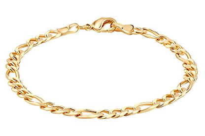 Barzel 18K Gold Plated Figaro Bracelet - Made In Brazil - color: 5MM, size: 7.5 Inches