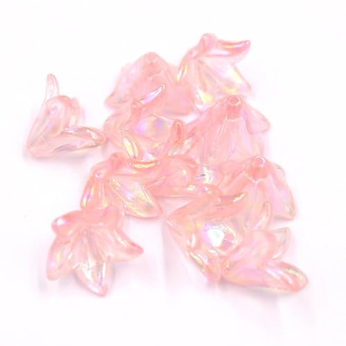 130Pcs Acrylic Lily Flower Beads for Jewelry Making Cute AB Trumpet Floral Charm Spacer Bead Caps Loose Aesthetic Beads for Earrings Necklace Bracelet DIY Craft Accessories Supplies(Pink) - color: Pink