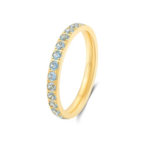 Birthstone Rings for Women 14K Gold Filled Stacking Rings for Oura Ring Gen 4/Oura Ring Gen 3, Cubic Zirconia Wedding Eternity Bands - color: 03. March