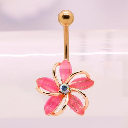 VERAMI 14G 316L Flower Belly Button Ring Surgical Steel Cute Flower Belly Button Ring Body Piercing Jewelry - color: Rose Glod-Pink