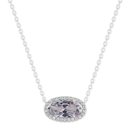 Belacqua Gemstone Necklace in Sterling Silver,Halo Pendant with Accent, Oval Cut 6 * 12mm, 15" Cable Chain with 2" Extender, Spring Ring Clasp, Dainty Birthstone Necklace for Women, Gift Box Included - color: 04-April-White Zircon