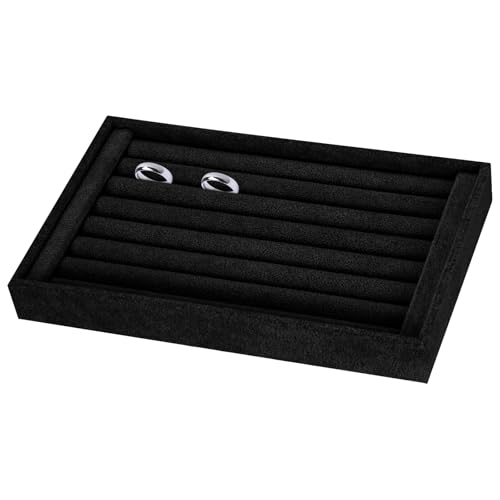 uxcell Velvet 7 Slots Ring Organizer Jewelry Display Tray Showcase Ring Holder Velvet Jewelry Organizer Stand for Rings Earrings Black - color: Black