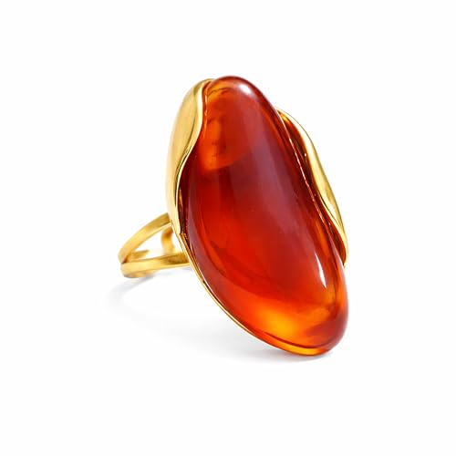 Mchic Colorful Chunky Statement Ring for Women: Boho Large Oval Acrylic Finger Ring Stainless Steel Adjustable Beach Summer Y2K Handmade Jewelry Gift for Women - color: Amber