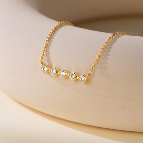 14K Gold Necklaces for Women Cubic Zirconia Necklace for Women | 14K Gold Necklaces for Women Gold Necklaces with Cubic Zirconia Pendant Exudes Elegance Bar Necklace for Women 16+2in